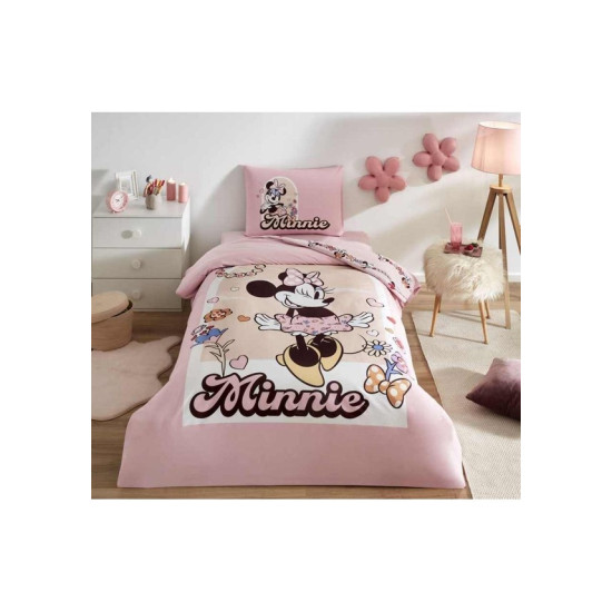 Özdilek Dsny Ranforce Tek Kişilik Nevresim Takımı-Minnie Garden Pembe