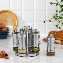 Schafer Retro 7 Prç.Döner Standlı Baharat Takımı-Inox-1S6029-07001-INX02