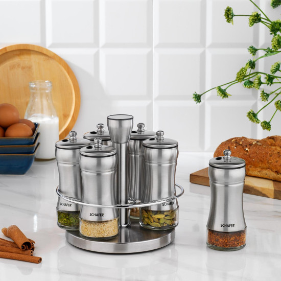 Schafer Retro 7 Prç.Döner Standlı Baharat Takımı-Inox-1S6029-07001-INX02