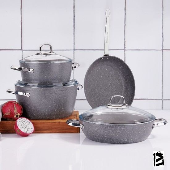 Korkmaz Nea 7 Parça Siyah Tencere Seti-Elden