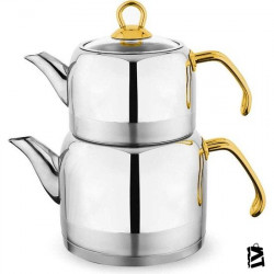 Schafer Ada Metal Orta Boy Çelik Çaydanlık Takımı Altın