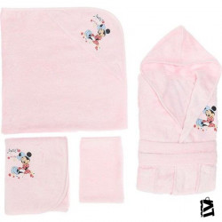 Özdilek Minnie Mouse Nakışlı Bambu Bebek Bornoz Seti Pembe