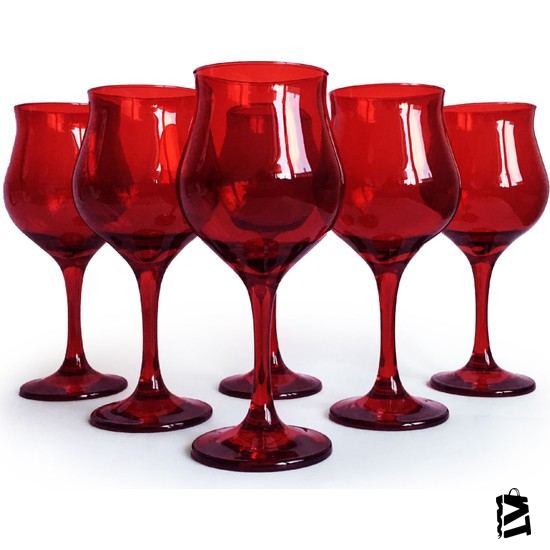 Paşabahçe Wavy Ayaklı Kırmızı Kadeh Bardak