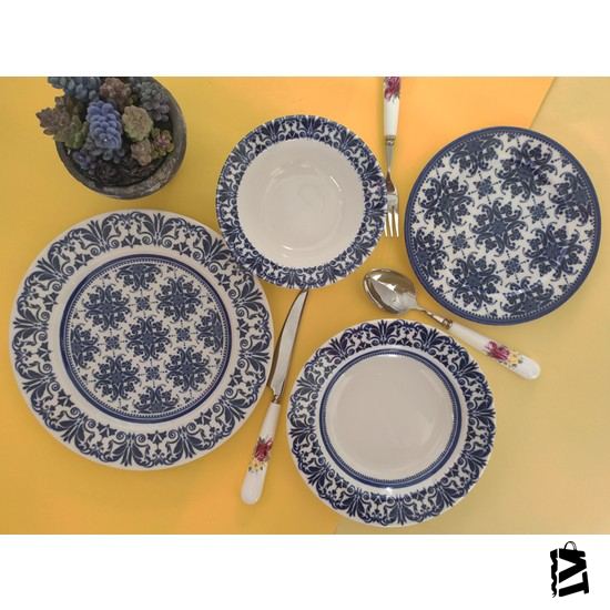 Biev Blue Floral 24 Parça Yemek Takımı-Senetli