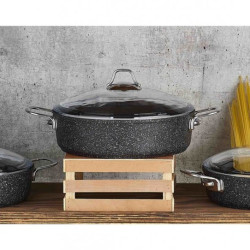 Falez Black Line Granit Döküm 28 cm Kısa Karnıyarık Tencere Siyah