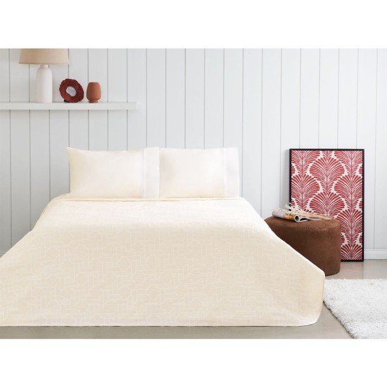 Taç Jakarlı Pike Takımı Callie Ekru Tek Kişilik