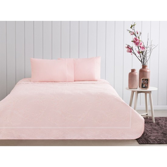 Taç Jakarlı Pike Takımı Evelyn Pembe Tek Kişilik