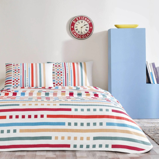 Taç Baskılı Rainbow Çift Kişilik Pike Takımı Kırmızı