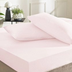 Taç Ranforce Pamuklu Lastikli Çift Kişilik Çarşaf Seti Pudra