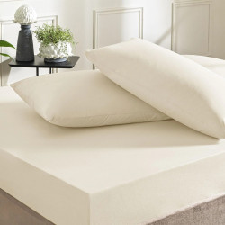 Taç Ranforce Pamuklu Lastikli Çift Kişilik Çarşaf Seti Ekru