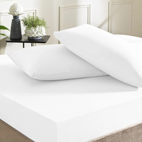 Taç Ranforce Pamuklu Lastikli Çift Kişilik Çarşaf Seti Beyaz