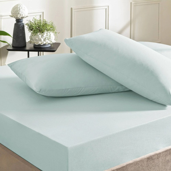 Taç Ranforce Pamuklu Lastikli Çift Kişilik Çarşaf Seti Mavi