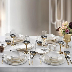 Schafer Adel Gold 56 Parça Bone Porselen Yemek Takımı GLD02